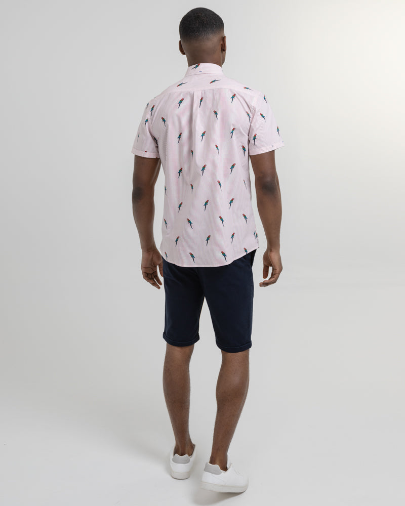Limited Edition Stripe Parrot Print Short Sleeve Shirt