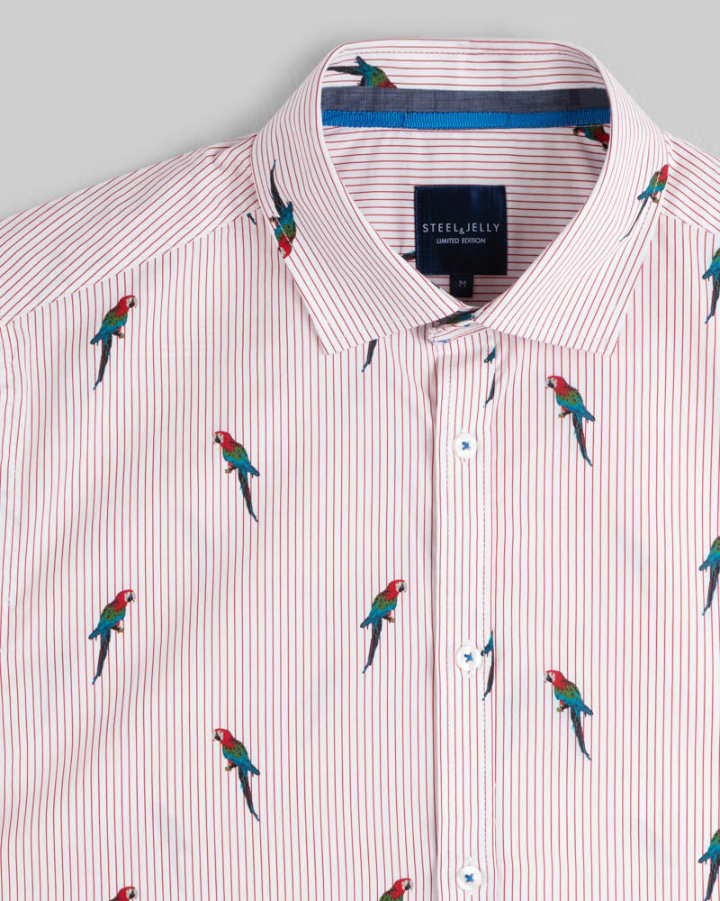 Limited Edition Stripe Parrot Print Short Sleeve Shirt