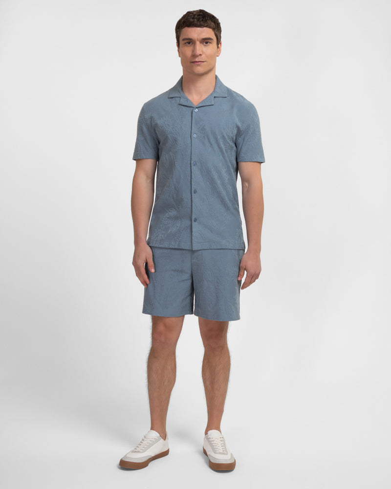Kenton – Paisley Texture Jersey Short Sleeve Shirt & Short Set Blue