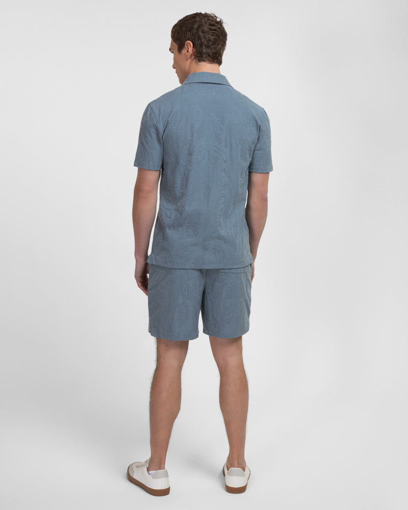 Kenton – Paisley Texture Jersey Short Sleeve Shirt & Short Set Blue