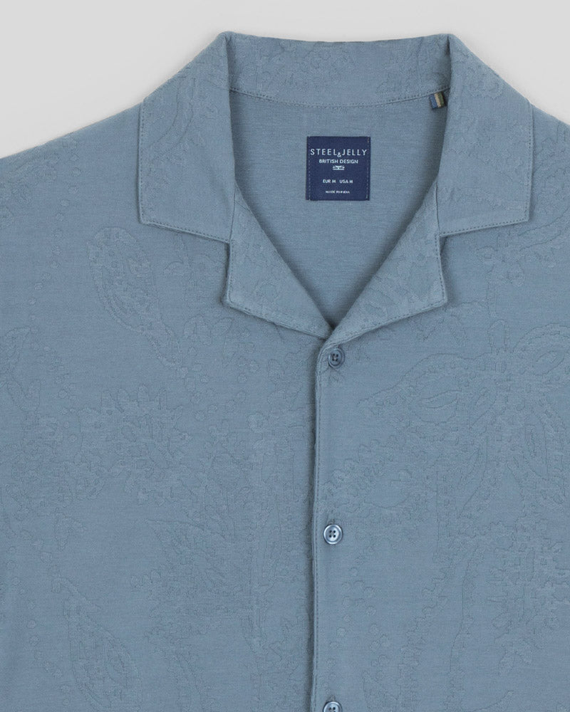 Kenton – Paisley Texture Jersey Short Sleeve Shirt & Short Set Blue