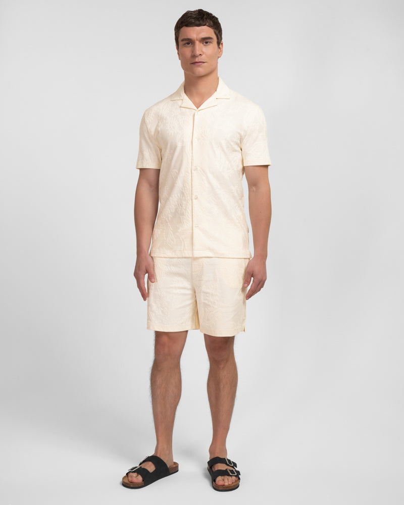 Kenton – Paisley Texture Jersey Short Sleeve Shirt & Short Set Ecru