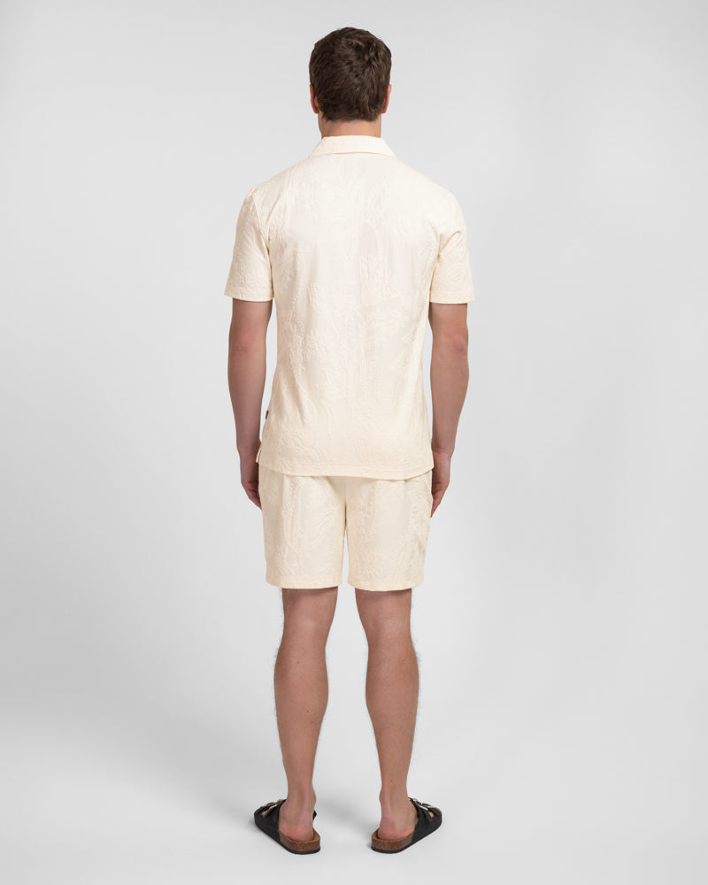 Kenton – Paisley Texture Jersey Short Sleeve Shirt & Short Set Ecru