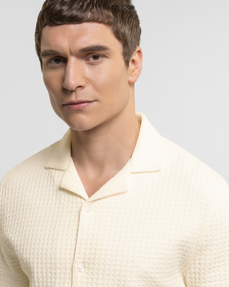 Leyton - Check Texture Jersey Short Sleeve Shirt & Short Set Ecru