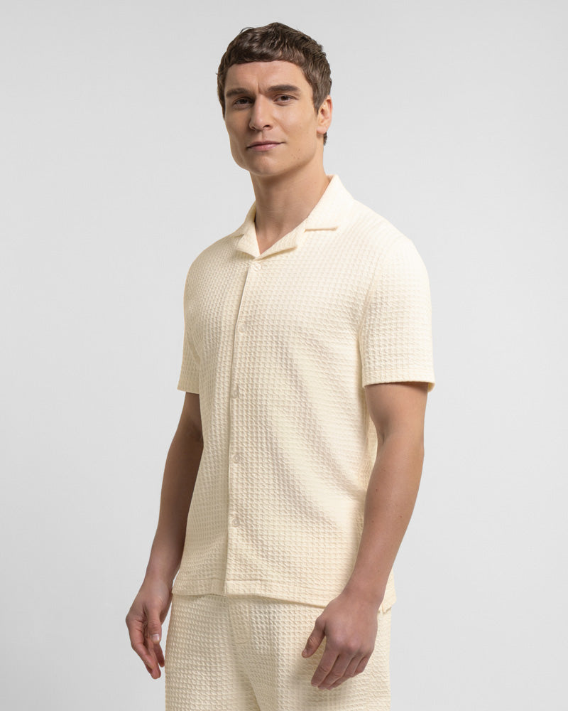 Leyton - Check Texture Jersey Short Sleeve Shirt & Short Set Ecru