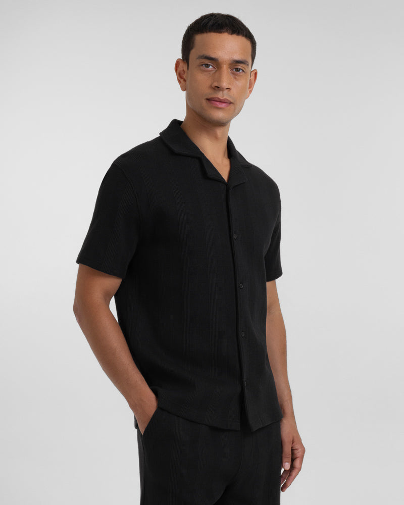 Charlton – Stripe Jacquard Short Sleeve Shirt & Short Set Black