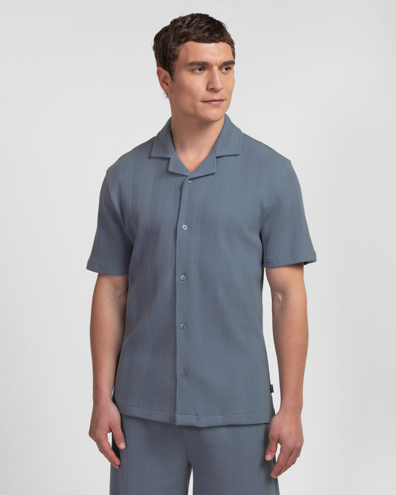 Charlton – Stripe Jacquard Short Sleeve Shirt & Short Set Blue