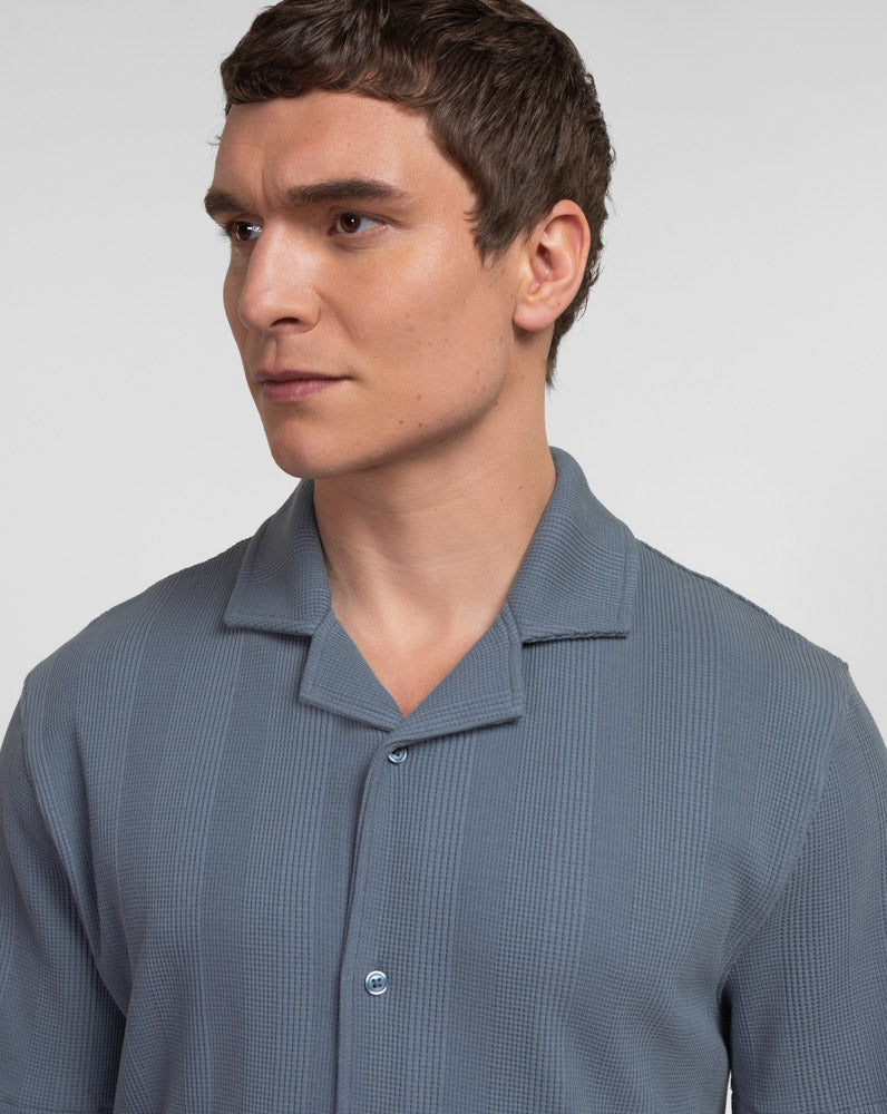 Charlton – Stripe Jacquard Short Sleeve Shirt & Short Set Blue