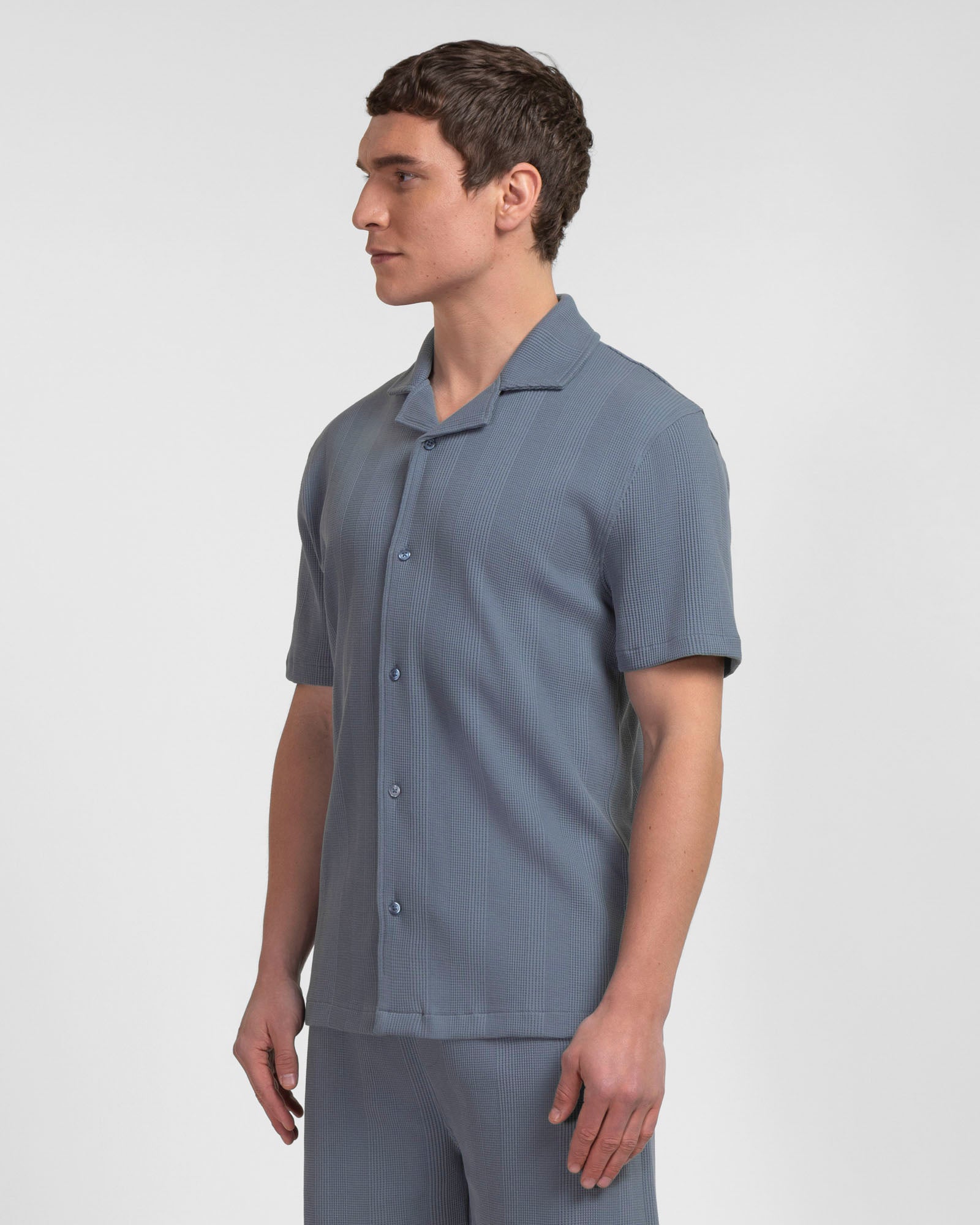 Charlton – Stripe Jacquard Short Sleeve Shirt & Short Set Blue