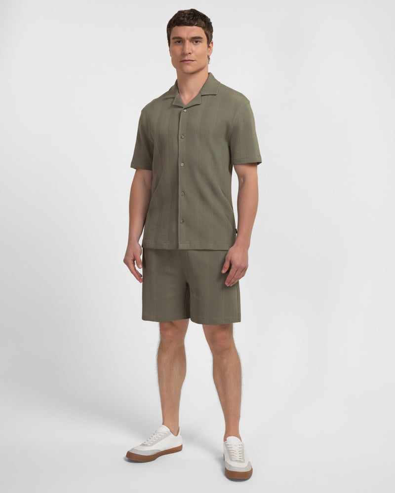 Charlton – Stripe Jacquard Short Sleeve Shirt & Short Set Sage