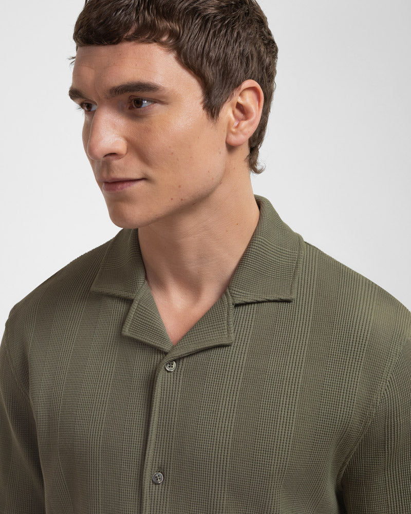 Charlton – Stripe Jacquard Short Sleeve Shirt & Short Set Sage