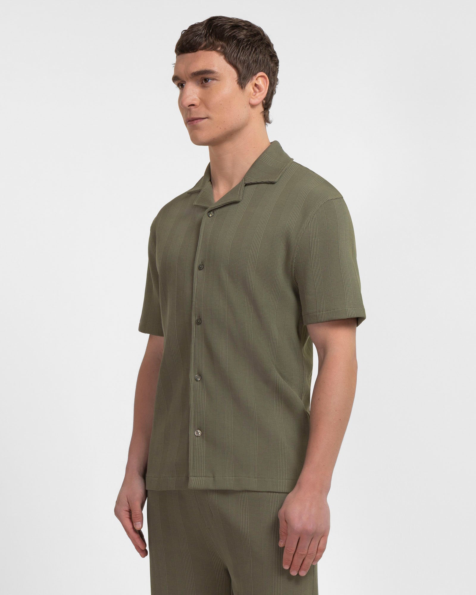 Charlton – Stripe Jacquard Short Sleeve Shirt & Short Set Sage