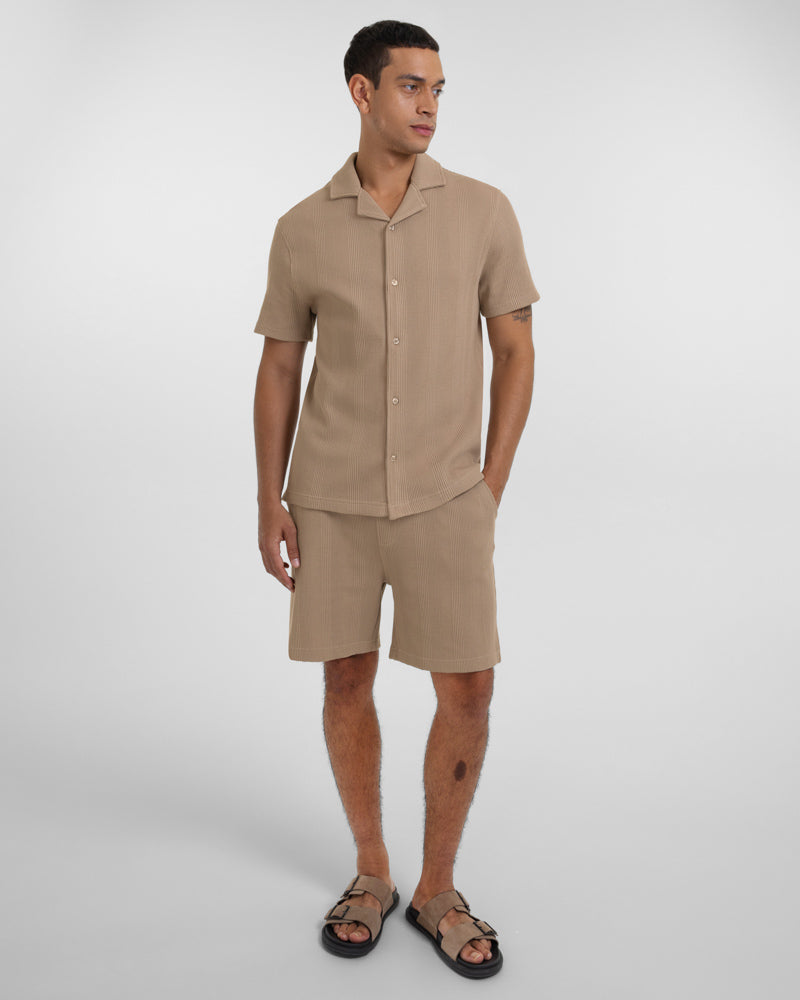 Charlton – Stripe Jacquard Short Sleeve Shirt & Short Set Stone