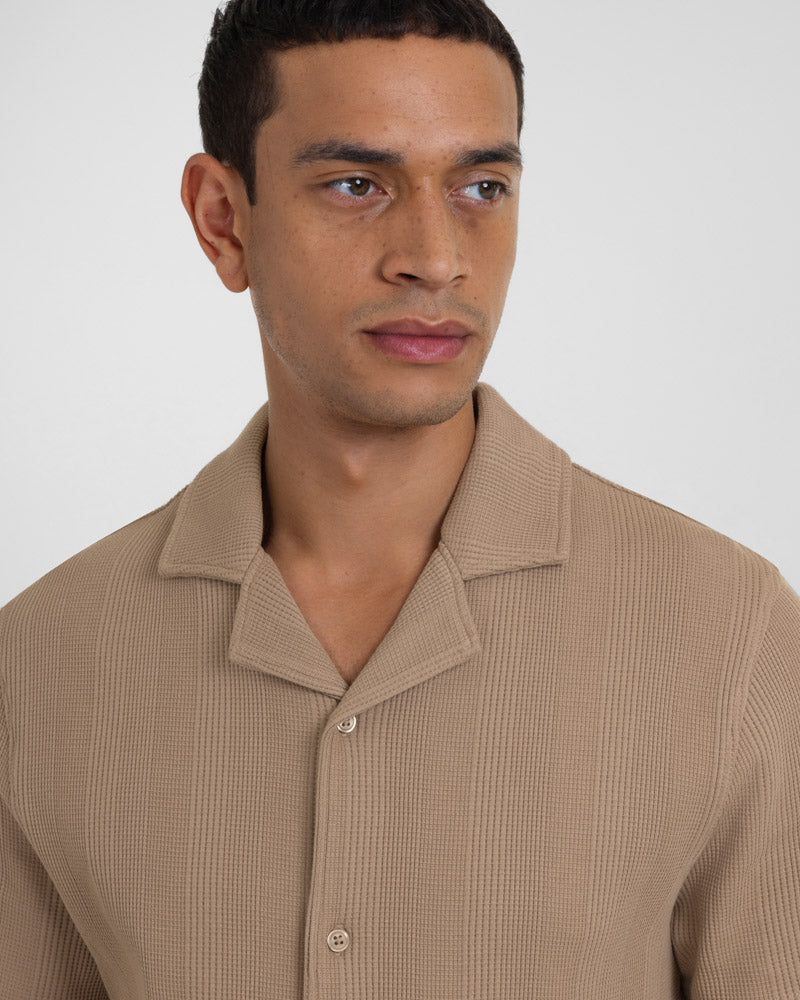 Charlton – Stripe Jacquard Short Sleeve Shirt & Short Set Stone