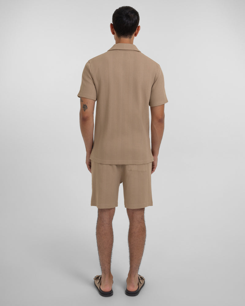 Charlton – Stripe Jacquard Short Sleeve Shirt & Short Set Stone