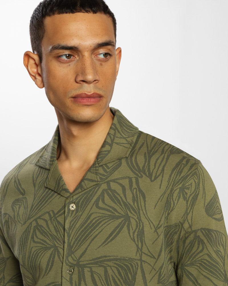 Abstract Palm Leaf Jacquard Short Sleeve Shirt