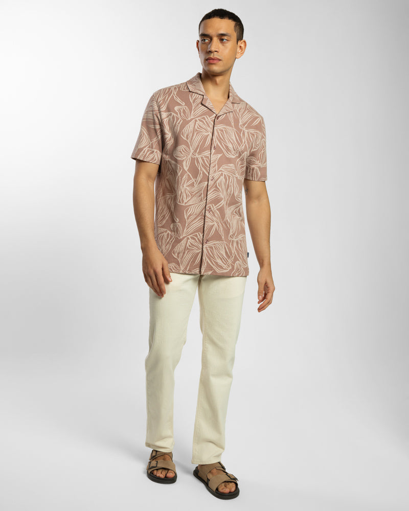 Abstract Palm Leaf Jacquard Short Sleeve Shirt