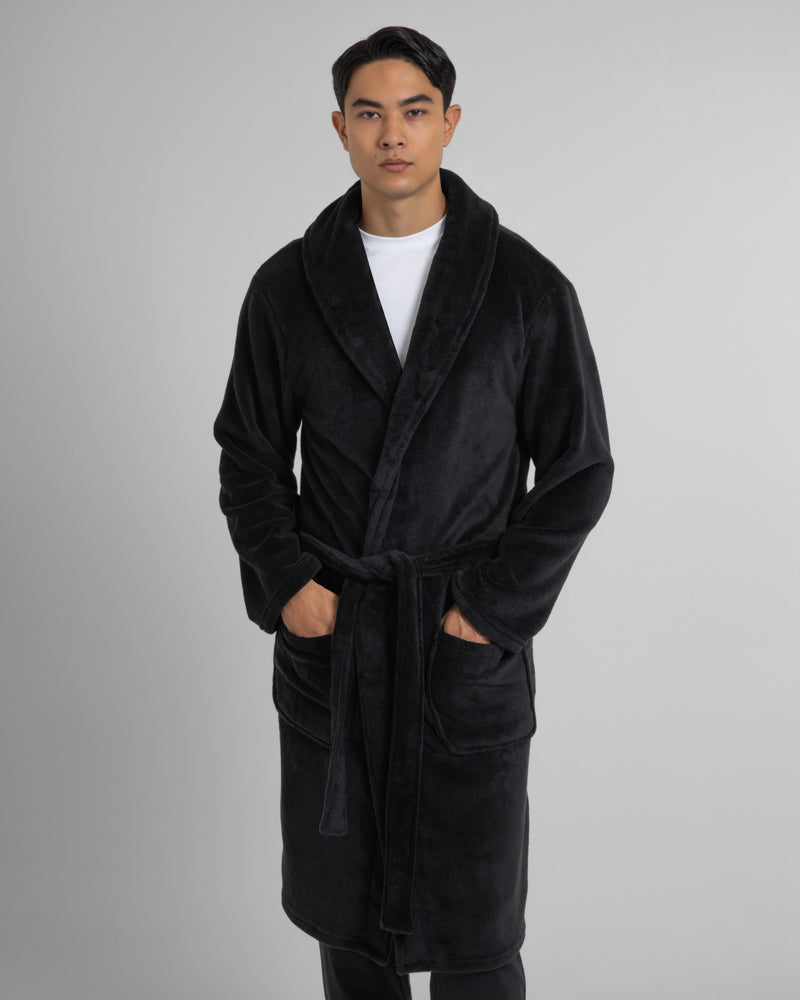 Steel & Jelly Men’s Balham Black Supersoft Fleece Dressing Gown