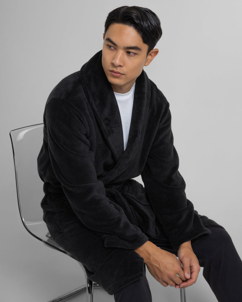 Steel & Jelly Men’s Balham Black Supersoft Fleece Dressing Gown
