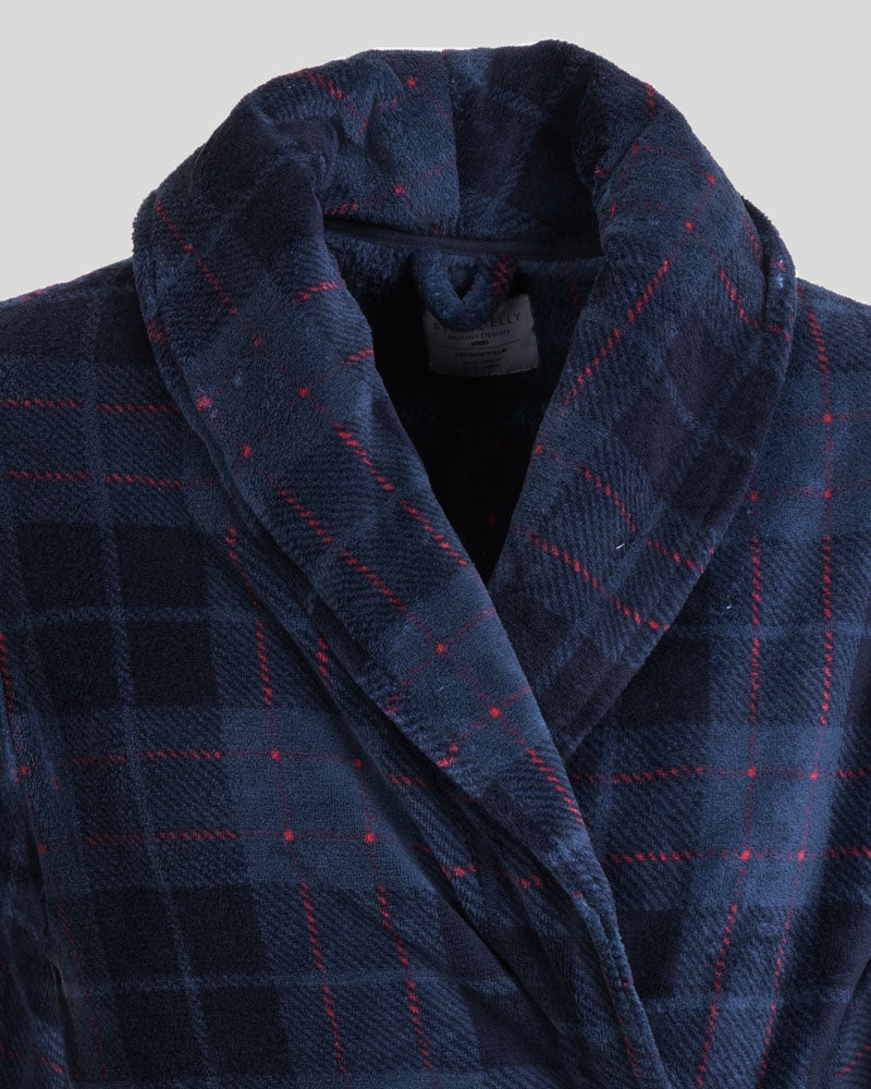 Steel & Jelly Men’s Canary Navy & Red Check Supersoft Fleece Dressing Gown