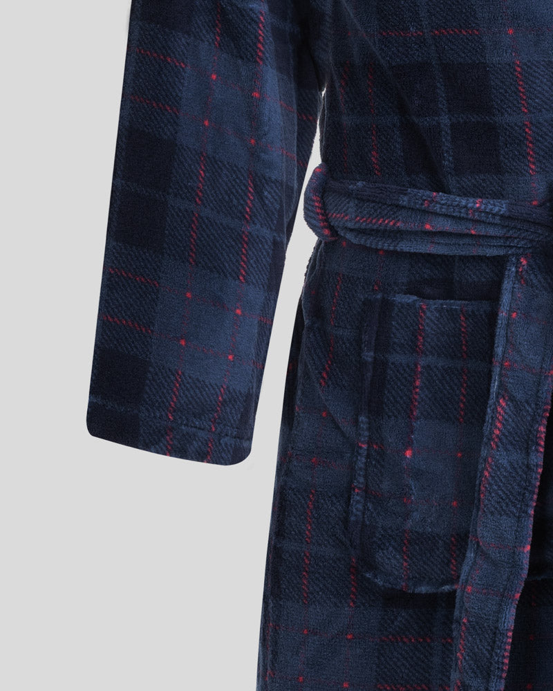 Steel & Jelly Men’s Canary Navy & Red Check Supersoft Fleece Dressing Gown