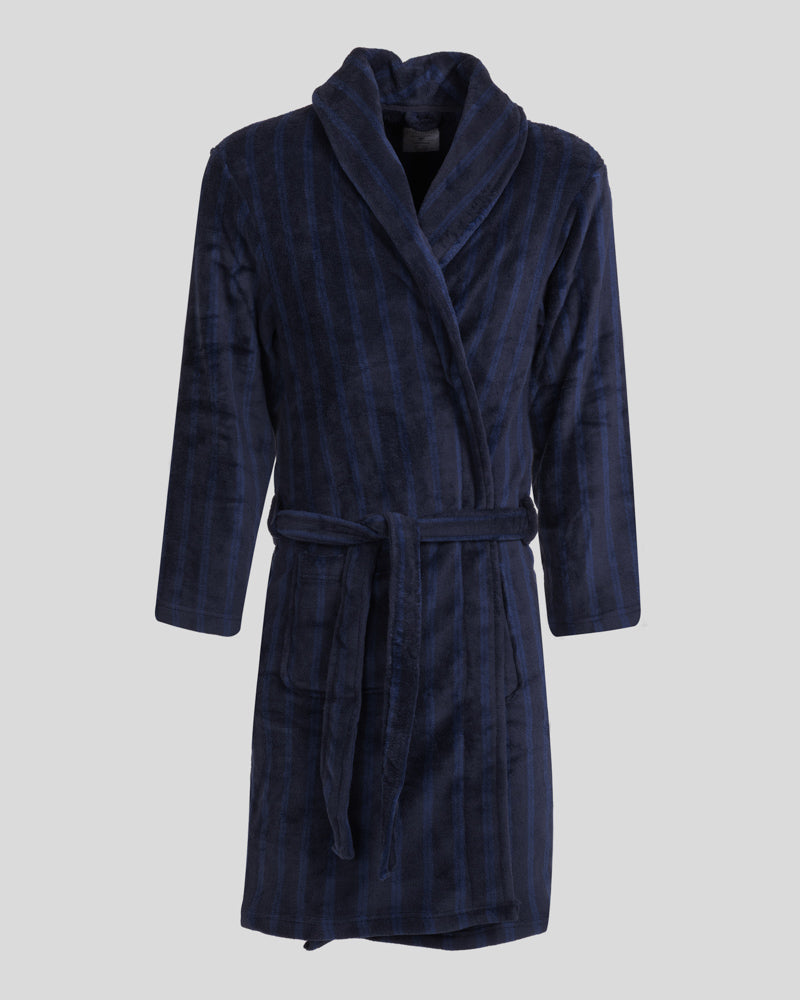 Steel & Jelly Men’s Edgware Navy Chevron Stripe Supersoft Fleece Dressing Gown