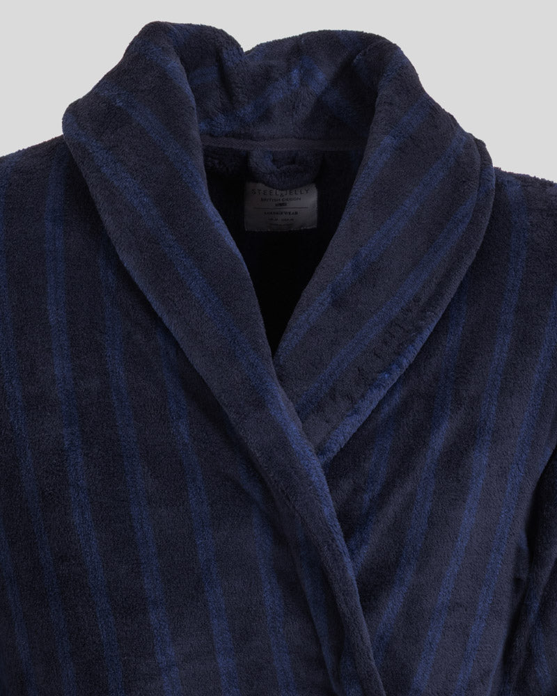Steel & Jelly Men’s Edgware Navy Chevron Stripe Supersoft Fleece Dressing Gown