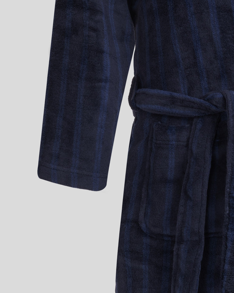Steel & Jelly Men’s Edgware Navy Chevron Stripe Supersoft Fleece Dressing Gown