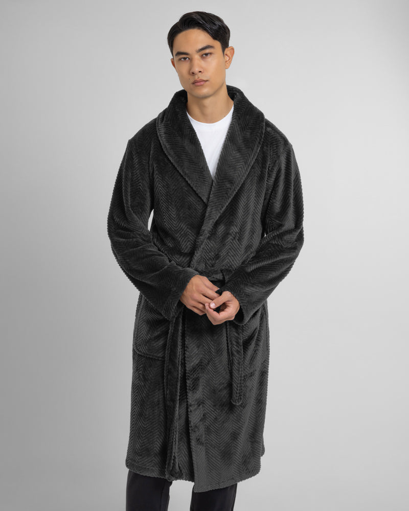 Kensal - Herringbone Texture Supersoft Fleece Dressing Gown