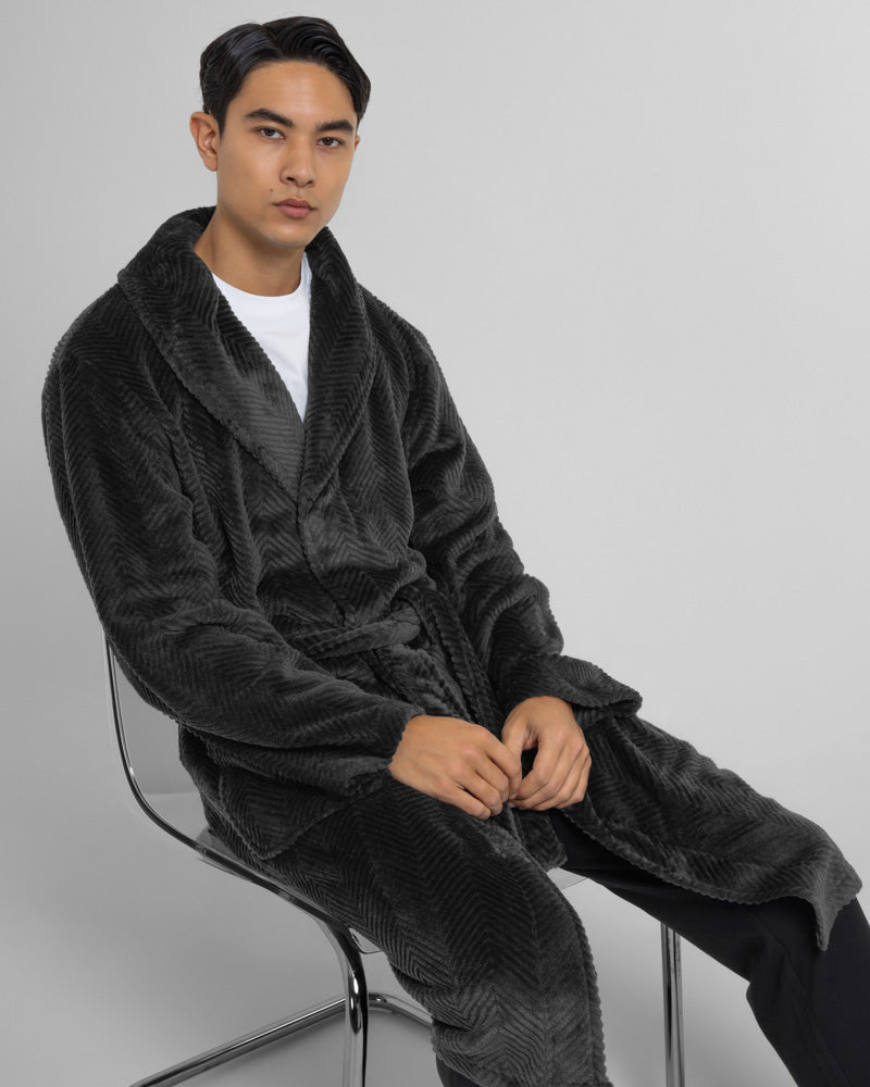 Kensal - Herringbone Texture Supersoft Fleece Dressing Gown