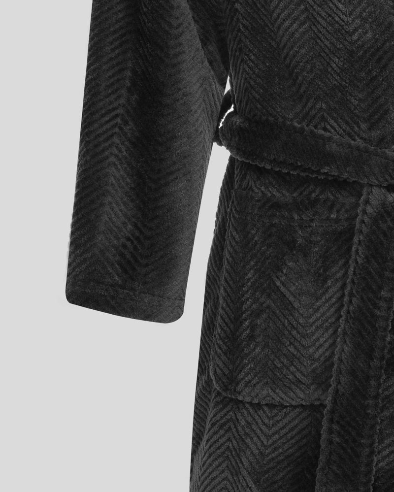 Kensal - Herringbone Texture Supersoft Fleece Dressing Gown