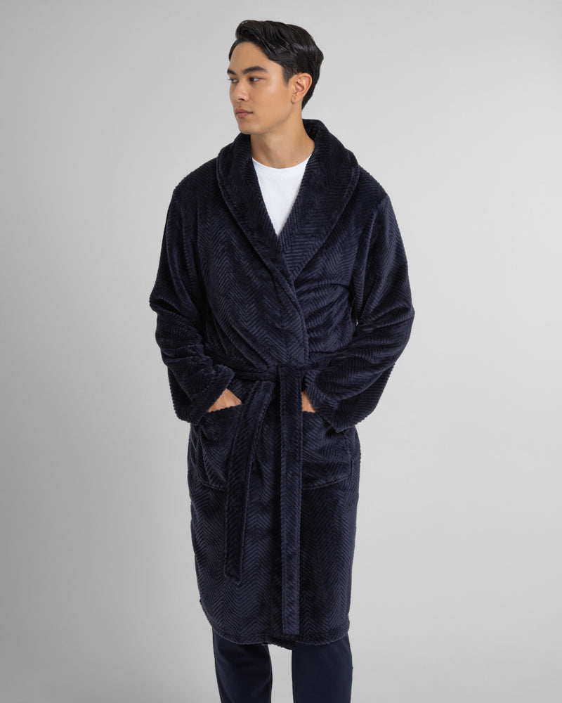 Kensal - Herringbone Texture Supersoft Fleece Dressing Gown