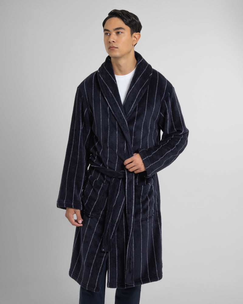 Portland - Striped Supersoft Fleece Dressing Gown