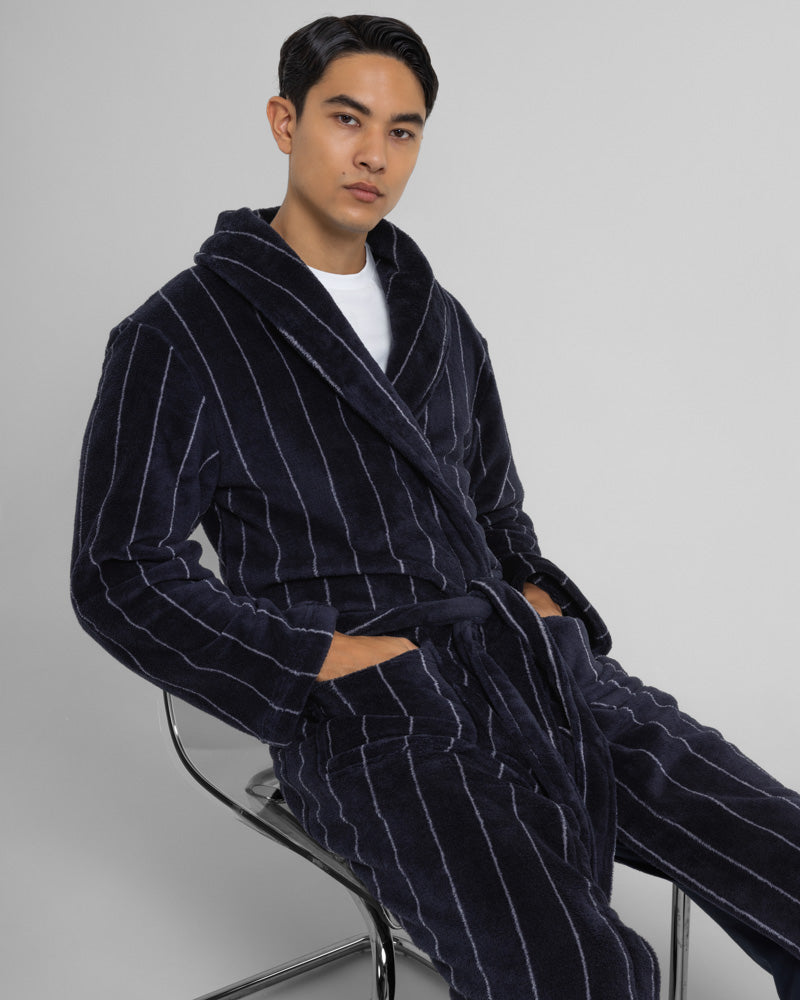 Portland - Striped Supersoft Fleece Dressing Gown