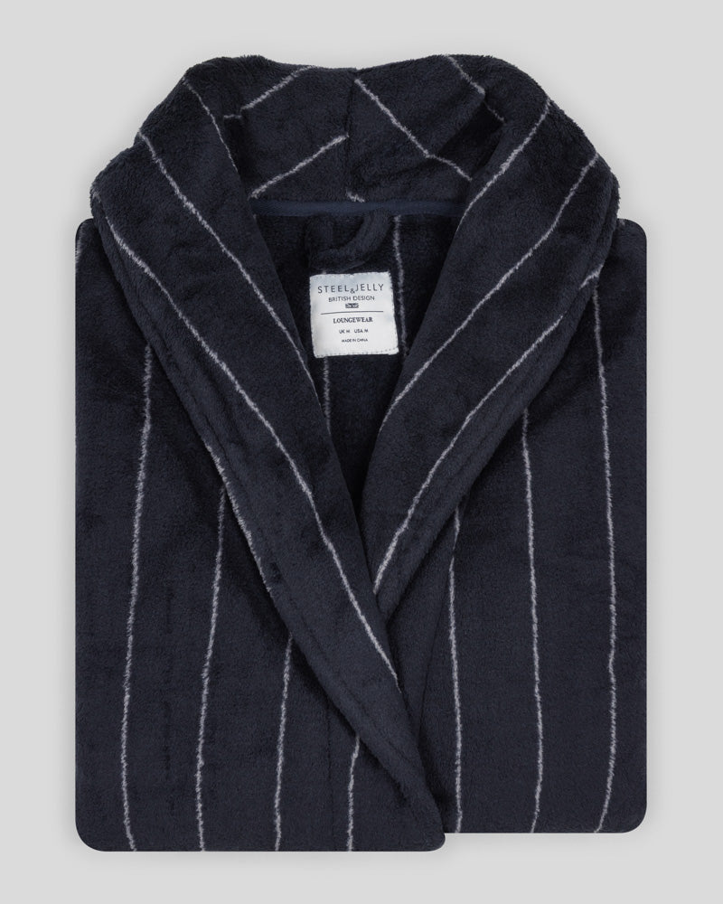 Steel & Jelly Men's Portland Striped Supersoft Fleece Dressing Gown Steel & Jelly Men's Portland Striped Supersoft Fleece Dressing Gown