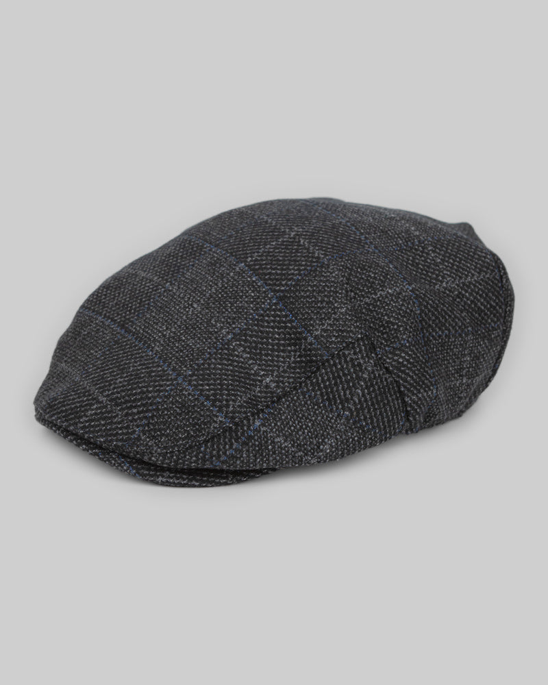 Charcoal & Navy Check Flat Cap