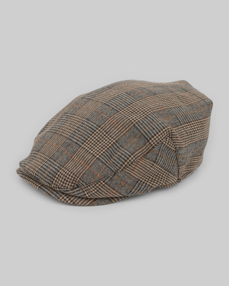 Stone & Black Check Flat Cap