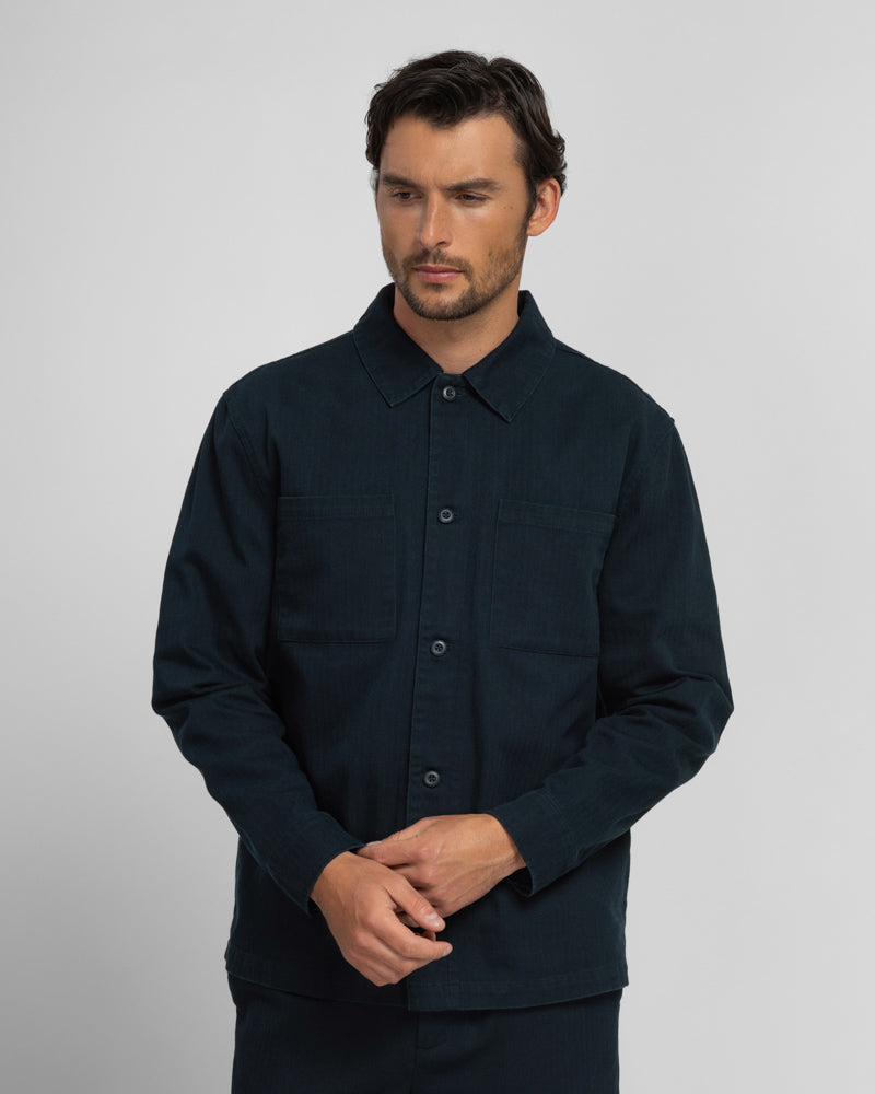 Farndon – Herringbone Overshirt & Trouser Set Navy