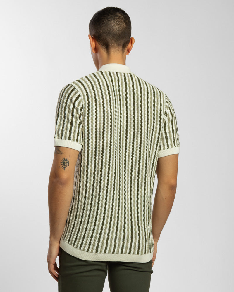 Tonal Stripe Knitted Button Polo Shirt