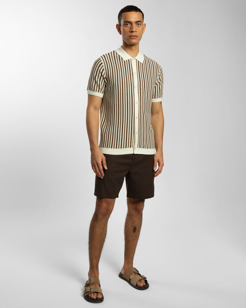 Tonal Stripe Knitted Button Polo Shirt