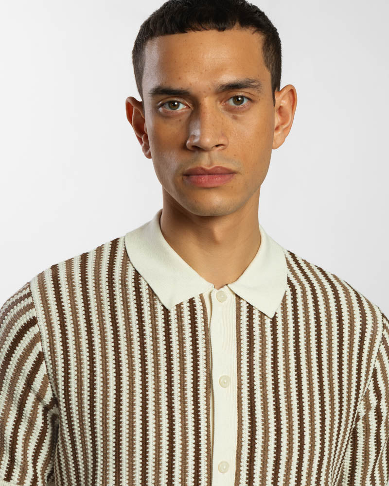 Tonal Stripe Knitted Button Polo Shirt
