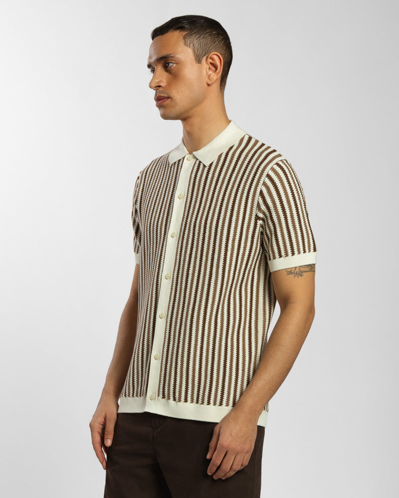 Tonal Stripe Knitted Button Polo Shirt