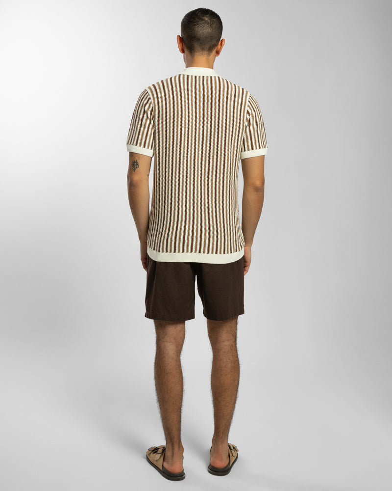 Tonal Stripe Knitted Button Polo Shirt