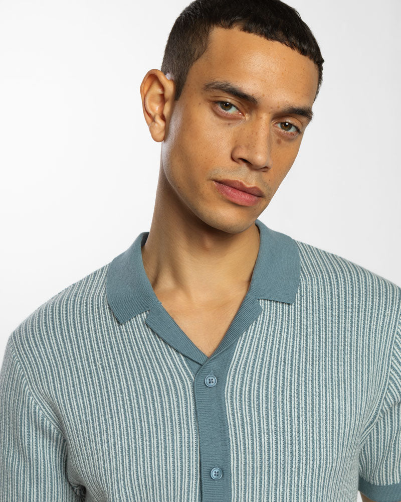 Mini Stripe Knitted Button Polo Shirt