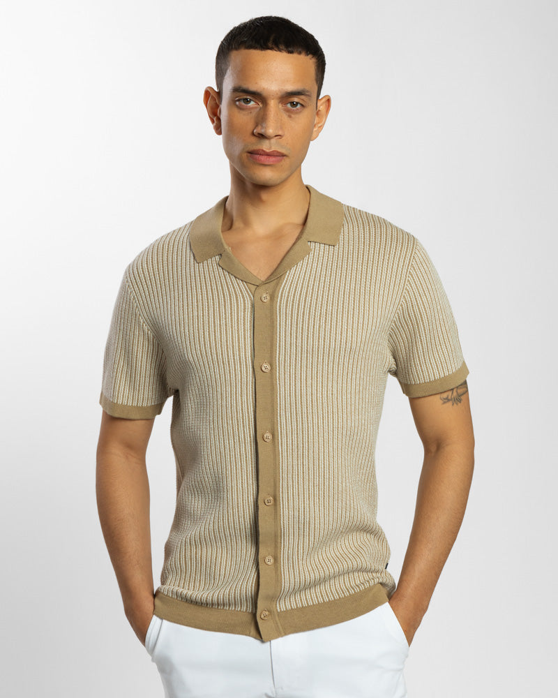 Mini Stripe Knitted Button Polo Shirt