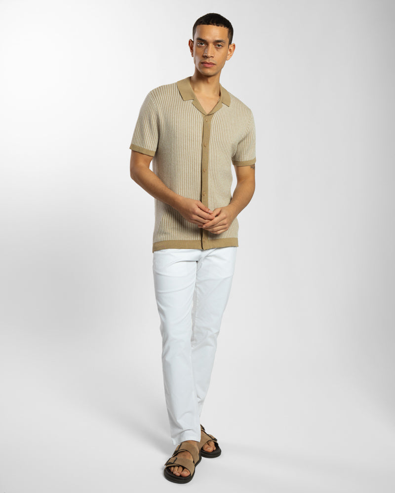 Mini Stripe Knitted Button Polo Shirt