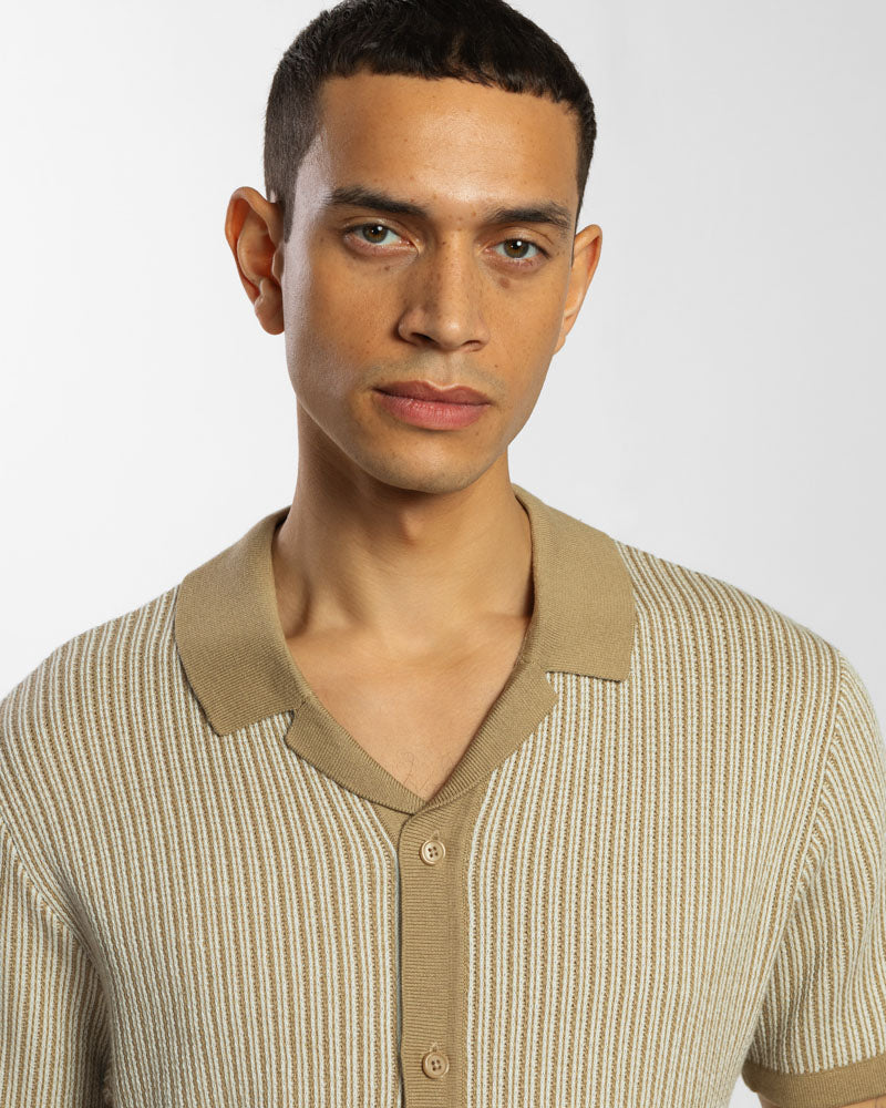 Mini Stripe Knitted Button Polo Shirt