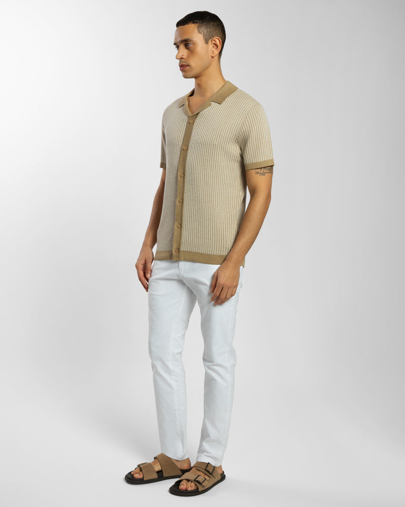 Mini Stripe Knitted Button Polo Shirt