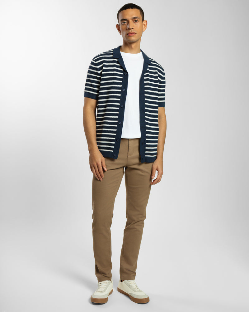 Large Stripe Knitted Button Polo Shirt