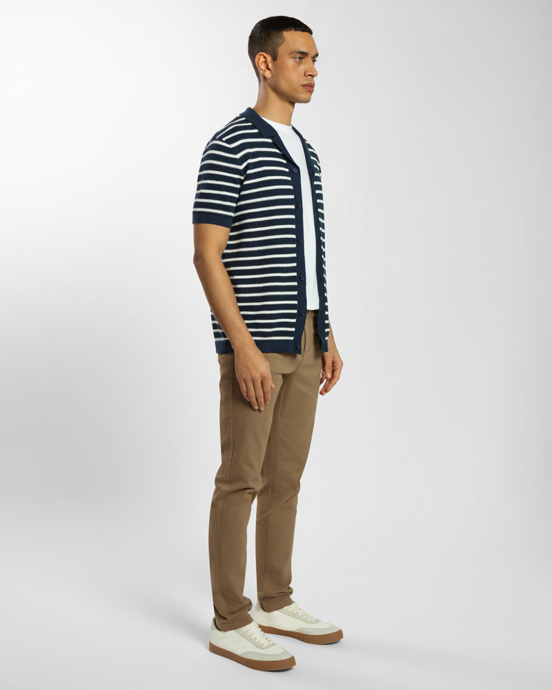 Large Stripe Knitted Button Polo Shirt